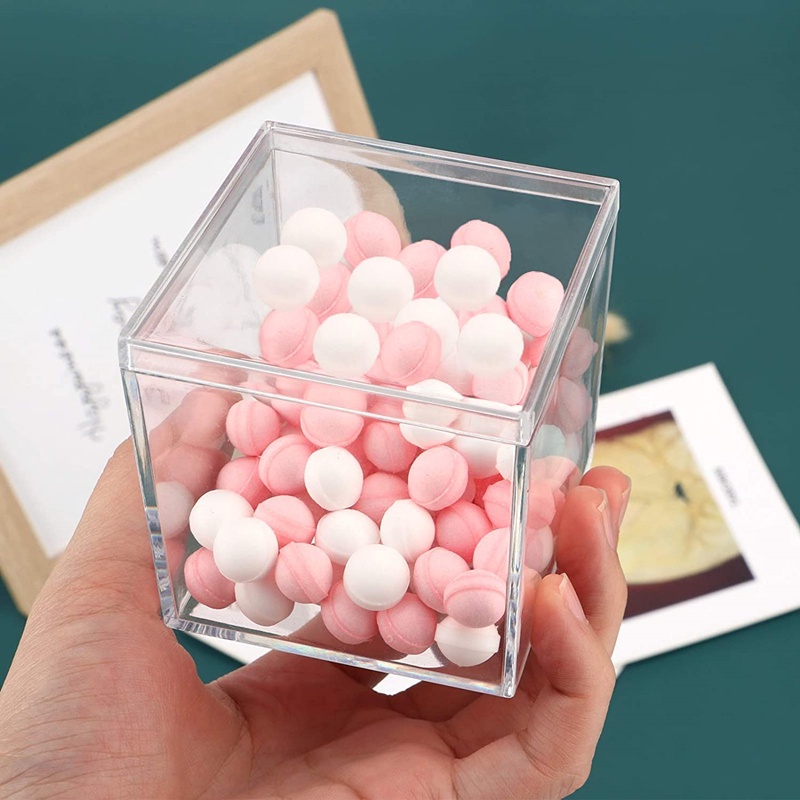 Kotak Kubus Persegi Wadah Candy Box Tahan Lama Transparan Case Akrilik Bening Dengan Tutup Organizer Plastik Banyak Kegunaan