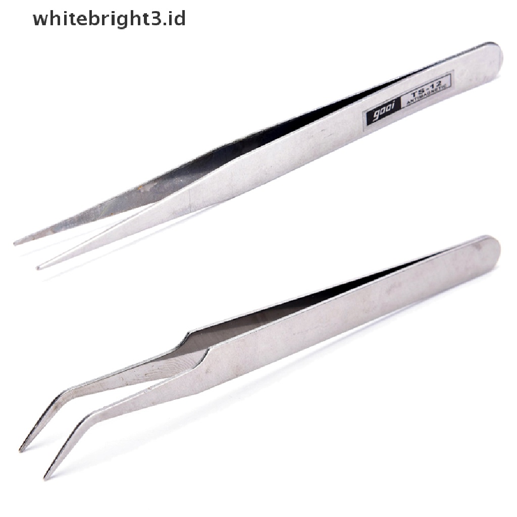 (whitebright3.id) 2pcs Pinset Stainless Steel Untuk Mengambil Bulu Mata Palsu