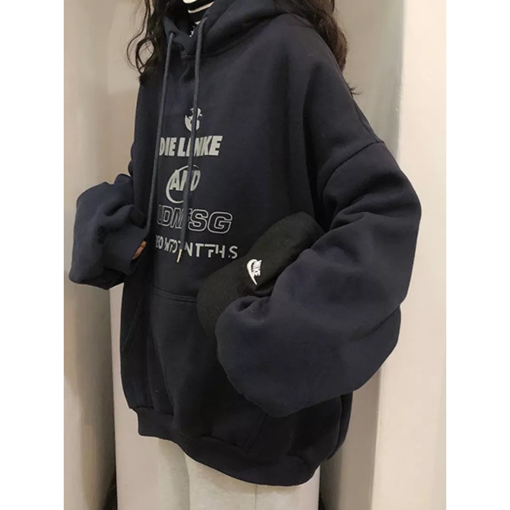 Hoodie Wanita Oversize Korean Style Xxl Murah Bahan Cotton Fleece Tebal Sweater Polos Ori Kekinian