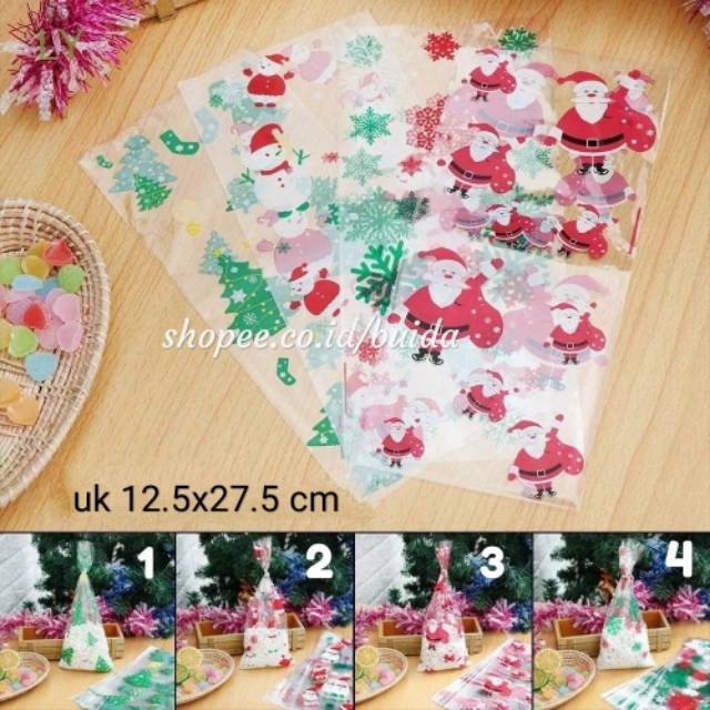 

Kantong Plastik Natal Christmas Santa Xmas Tree Snowflakes Snowman Parcel Permen Candy Bag Packaging
