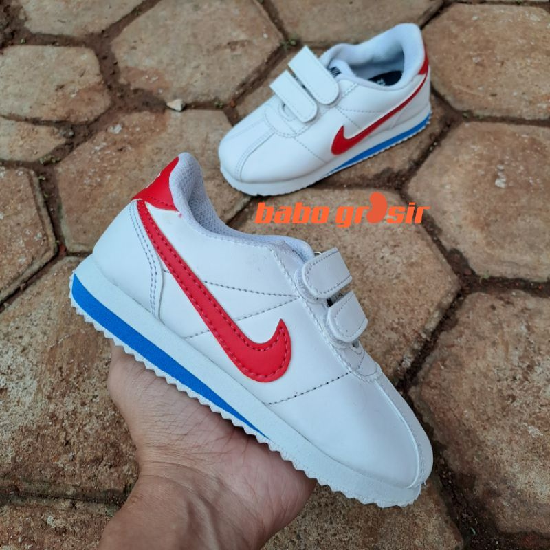 PROMO Sepatu Anak Nike Cortez Kids White Red | Sneakers Anak Laki - Laki dan Perempuan Tanpa Tali Model Velcro, Kualitas Mewah, Harga Murah