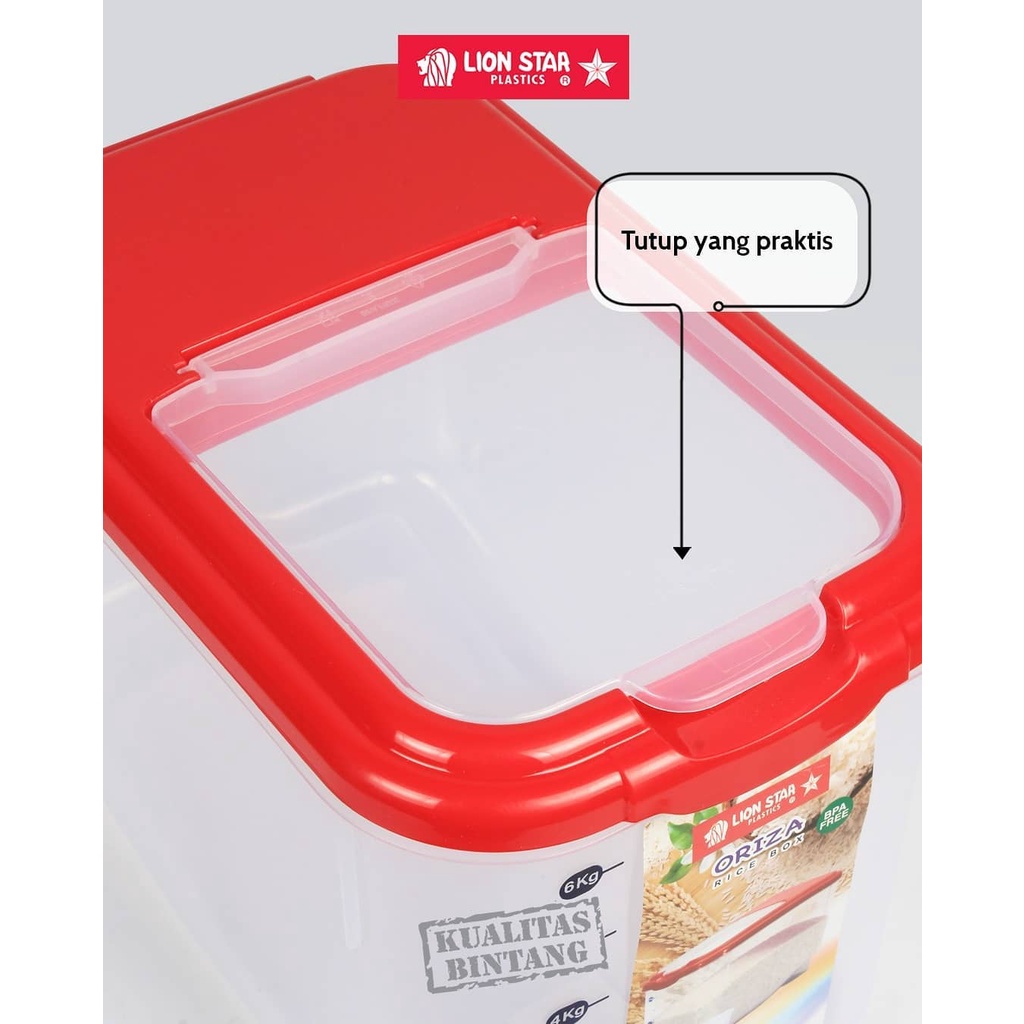 Tempat Beras Oriza Rice Box 6,5 kg RB-16 , 12,5 kg RB-17 merk Lion Star kotak beras + gelas takar