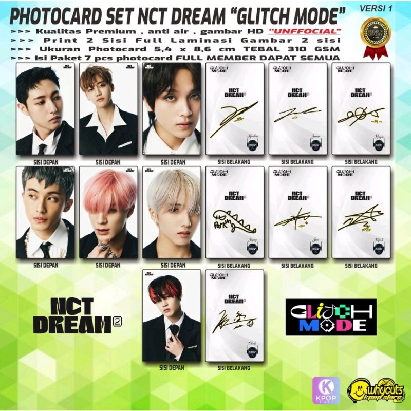 PHOTOCARD SET KPOP PREMIUM NCT DREAM // GLICTH MODE // FULL LAMINASI GLOSSY PRINT 2 SIS dan 1 SISI