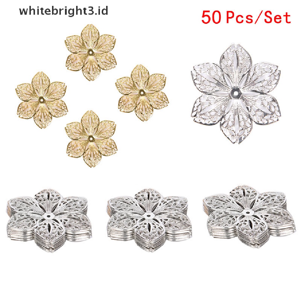 (whitebright3.id) 50pcs / Set Konektor Liontin Bentuk Bunga Filigree Untuk Kerajinan Tangan DIY