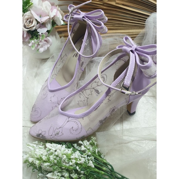 sepatu vilea lilac dengan tali pita yg cantik 7cm lancip