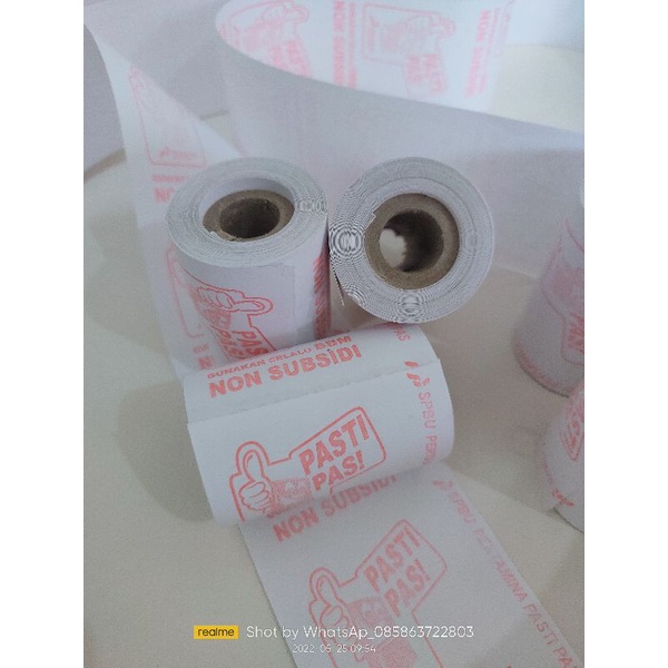 

Thermal Bon SPBU Pertamina pastipas ukuran 58x40mm untuk printer bluetooth atau portabel logo di luar