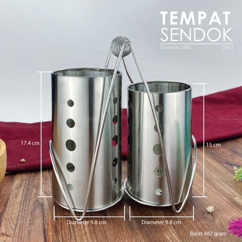 Tempat sumpit sendok sedotan set 2 in 1 stainless steel restoran