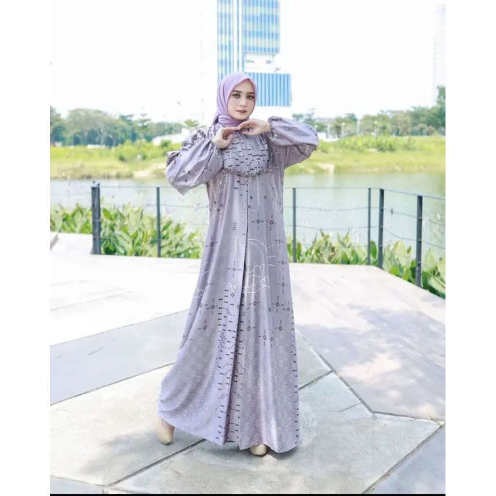 Zulina Dress - Gamis Terbaru Maxmara Silk Premium Dress Wanita Lengan Panjang Balon Karet Maxi Dress Kekinian LD 110 cm