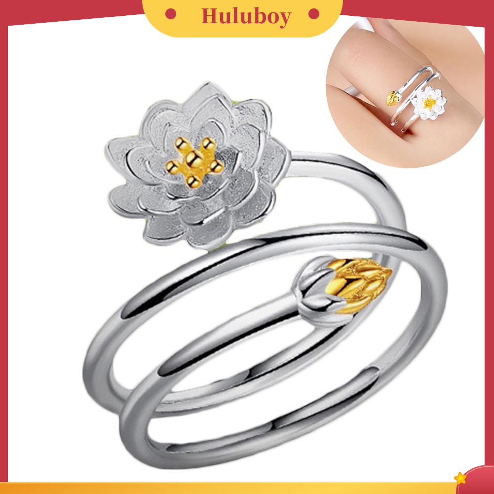 Huluboy Cincin Model Terbuka Desain Bunga Teratai Gaya Elegan Adjustable Untuk Pengantin Wanita