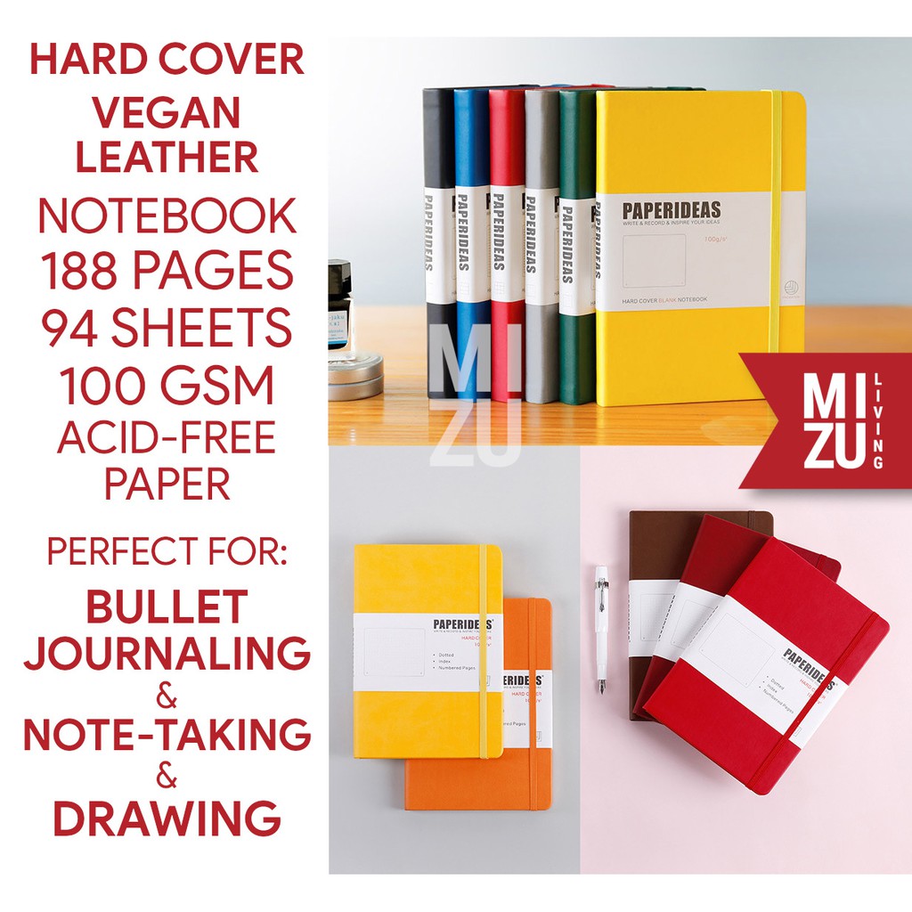 PAPERIDEAS A5 LINED HardCover NOTEBOOK 100GSM Paper BUJO Bullet Journal Fountain Pen Friendly Paper