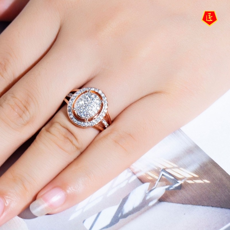 [Ready Stock]Fashionable Elegant Full Diamond 18K Rose Gold Color Separation Ring