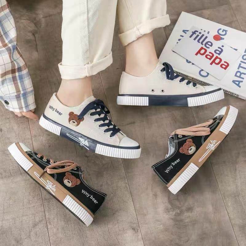 Sepatu Sneakers Canvas Wanita Korea Why Bear Import Korean Style Terbaru-7