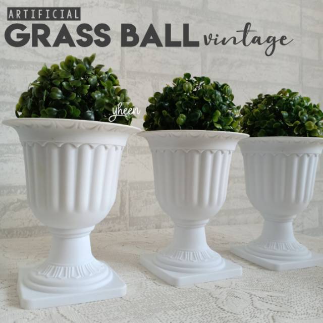 Artificial Grass Ball Vintage / Grass Ball Vas Piala / Grass Ball Pot Piala