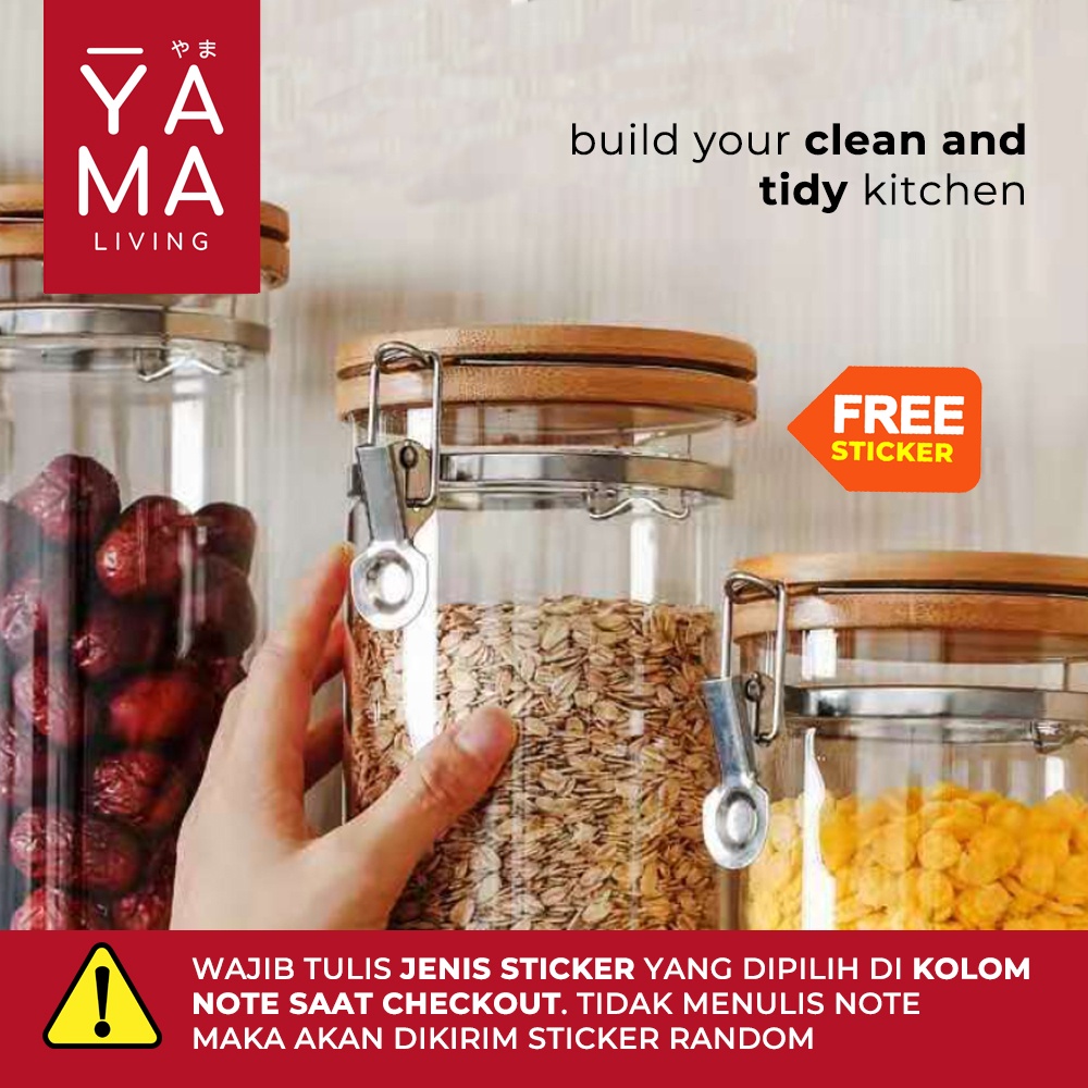 YAMA KURO Seasoning Bamboo Jar Toples Kaca Kedap Udara Tempat Bumbu Dapur Bambu Borosilicate Glass