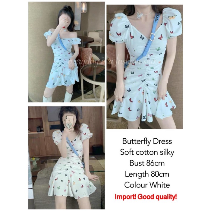 JIHYO DRESS | casual dress party dress import korea Butterfly dress import Putih [Dress 0141]  GA945