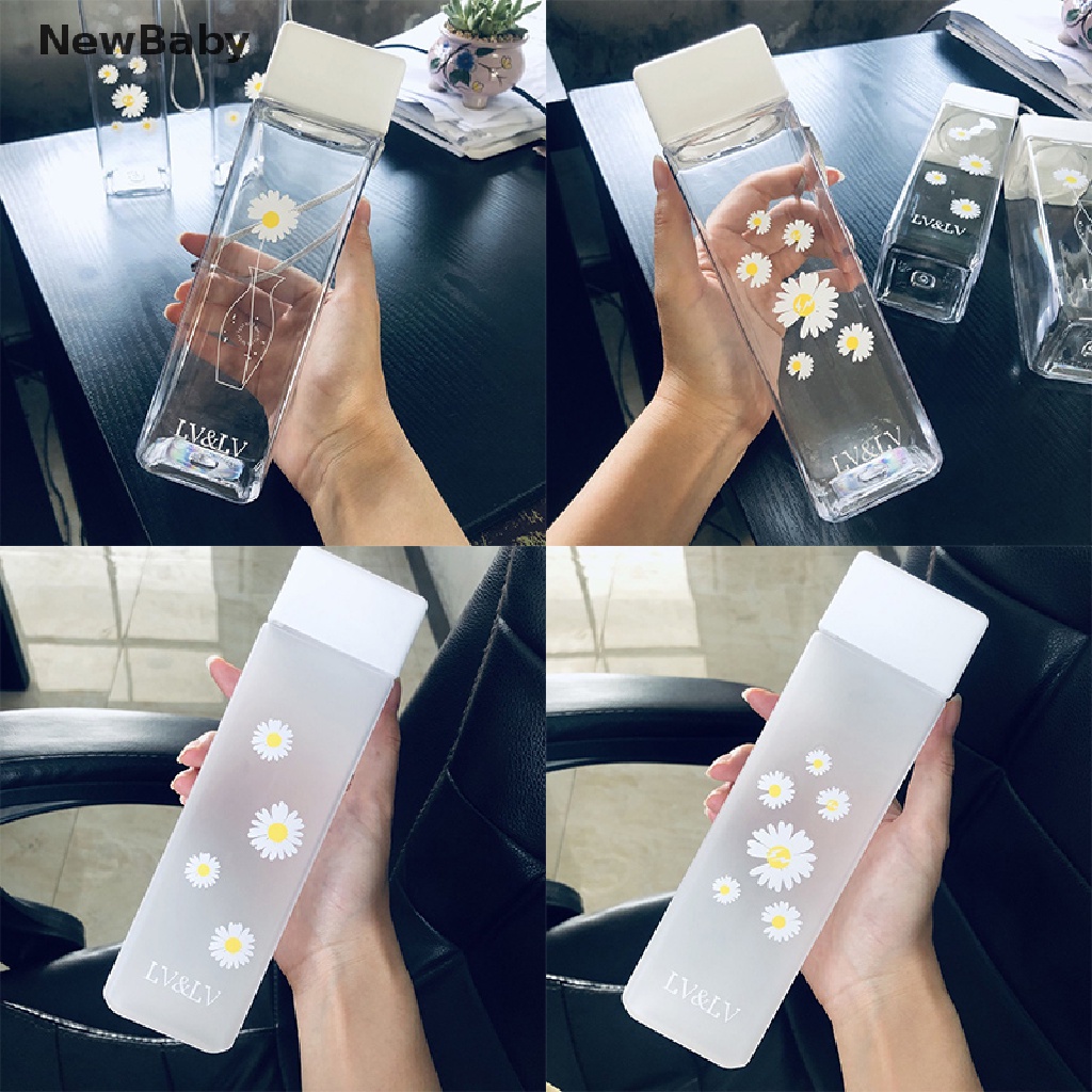 NewBaby 500ML Daisy Transparent Plastic Water Bottles Creative Cup With Portable Rope ID