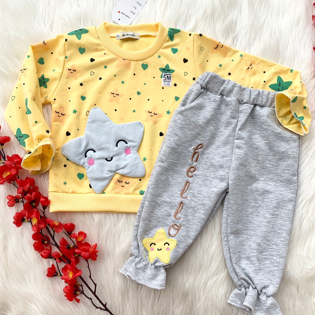 Baju setelan sweater dan celana panjang jogger bayi cewek anak perempuan pergi jalan keren -swe