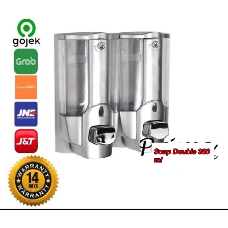 PROMO SALE Dispenser Sabun Cair Double Dispenser Shampo Double Stainless tempat sabun cair dobel 380 ml shampo dan sabun rak sabun/ dispenser sabun shampo kamar mandi