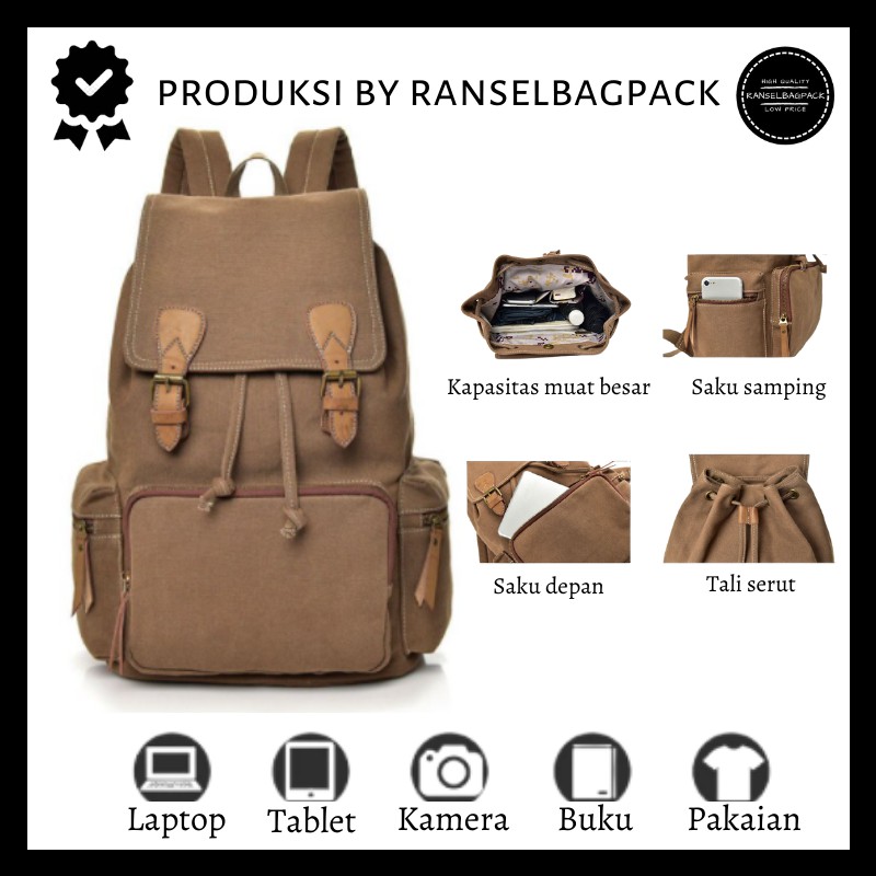 Tas Ransel Backpack Kanvas Laptop 14 Inch Terbaru Impor Murah Multifungsi Pria Wanita Cewek Cowok