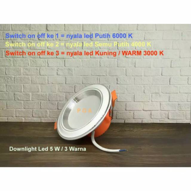 Lampu LED 3 Colour Downlight Cahaya 5W 220V Kabinet Lampu Indoor silver