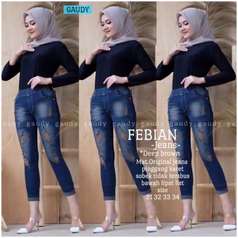 SIZE 35-38 !!FEBIAN BROWN SERIES JEGGING JEANS VARIASI SOBEK TIDAK TEMBUS II tantri brown