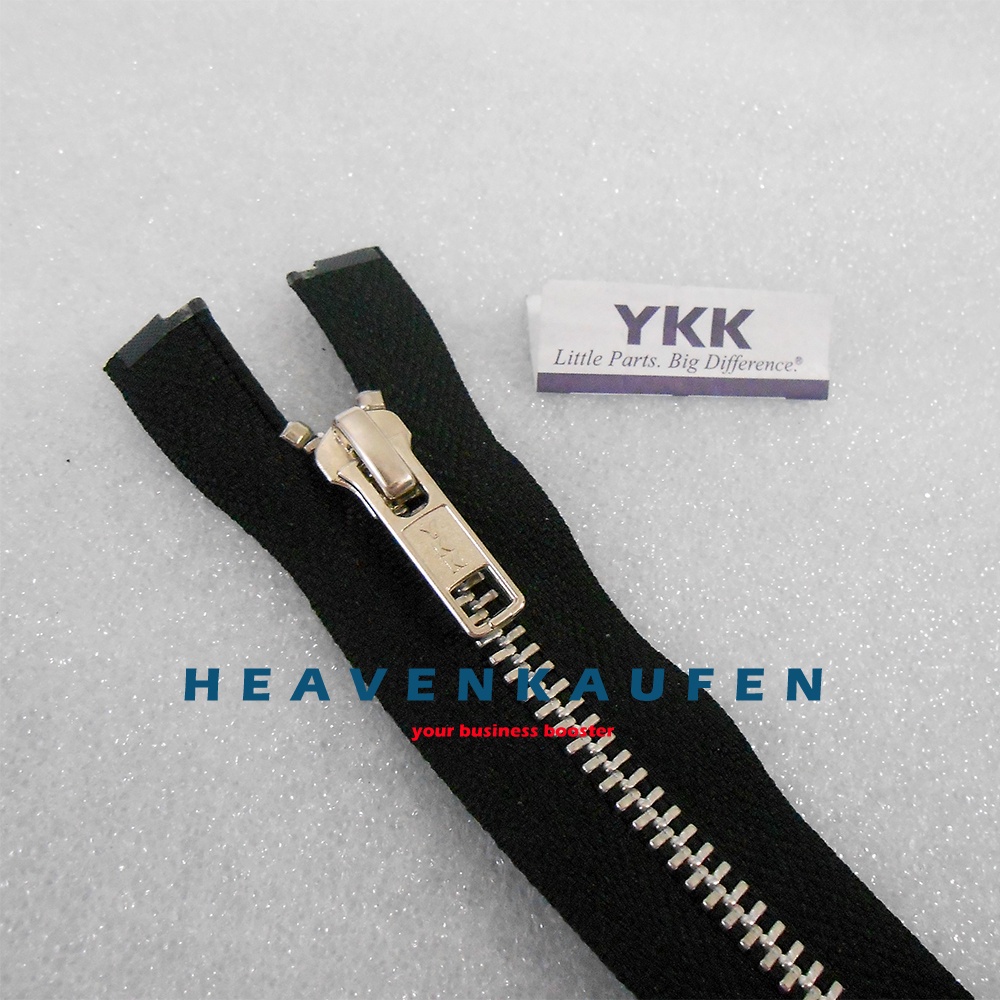 Resleting Zipper Jaket YKK 90 cm Atau 36 inch Type Gigi Besi Open End Buka Lepas Hitam Silver