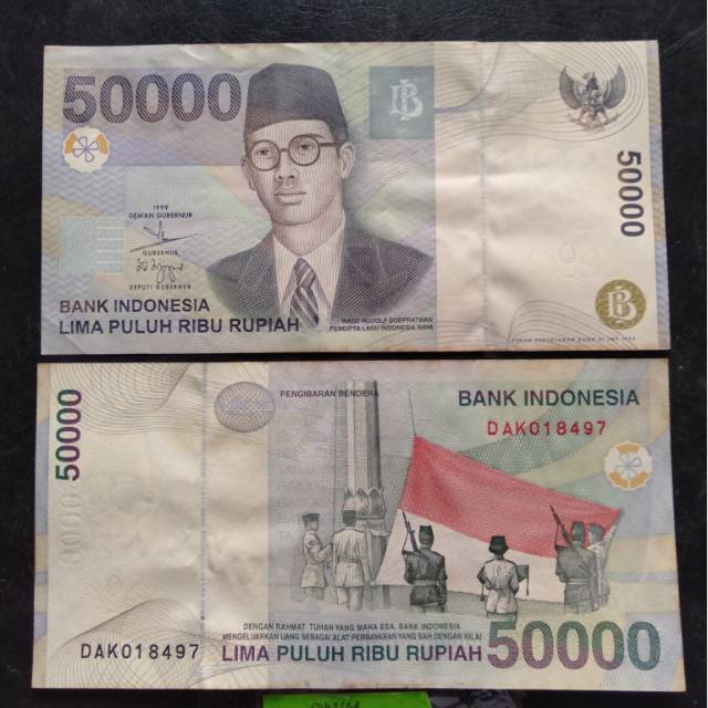 Uang lama 50000 wr. Supratman 1999 duit kertas jadul Indonesia Asli