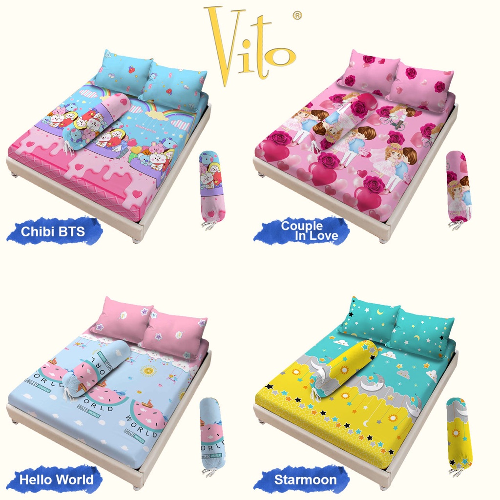 Vito Sprei Disperse Motif Cartoon Girl Series Chibi BTS Couple In Love Hello Pinky Starmoon