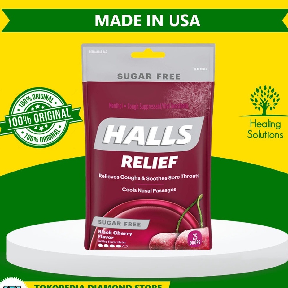 

Halls Sugar Free Permen Batuk Pilek Tenggorokan Made in Canada isi 25 - Black Cherry