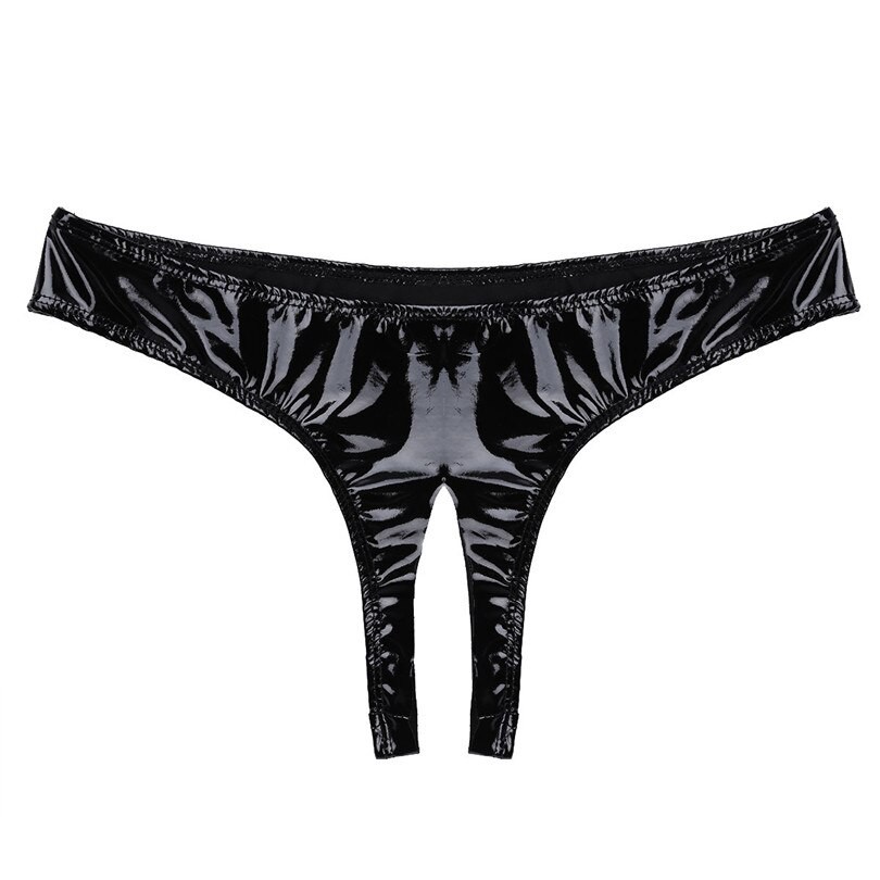 Womens Leather Crotchless Bikini Brief Open butt Mini Knicker Underwear Panty