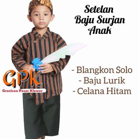 SETELAN BAJU Surjan / Lurik Anak + BLANGKON Solo Jebeh (Size 0, S, M) klew37 Kualitas Baik