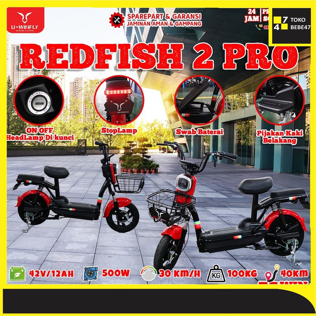 sepeda listrik uwinfly redfish garansi resmi