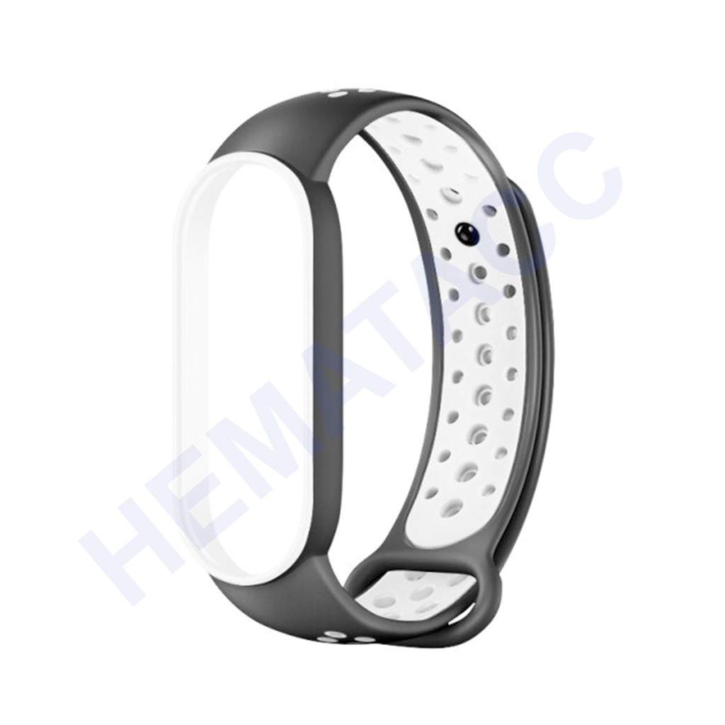 Sporty Strap Mi Band 5 / Mi Band 6 / Tali Jam Sport Xiaomi Mi Band-Hitam Putih