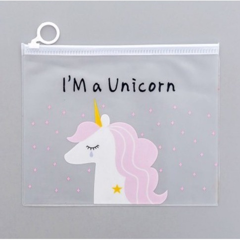 ♥TMALL88♥ Tempat Pensil Transparan Unicorn &amp; PK Pther / Map File Unicorn / Zipper Bag