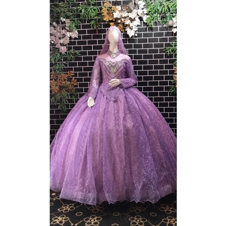 GAUN LILAC MEWAH TAPI MURAH FULL PAYET