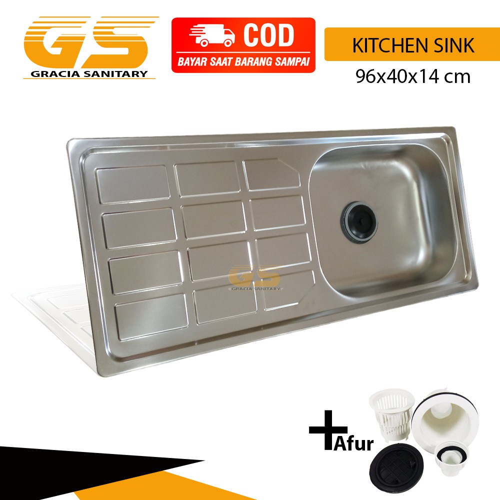 Bak Cuci Piring Stainless 1 Lubang Kitchen Sink 96 x 40 x 14 Cm