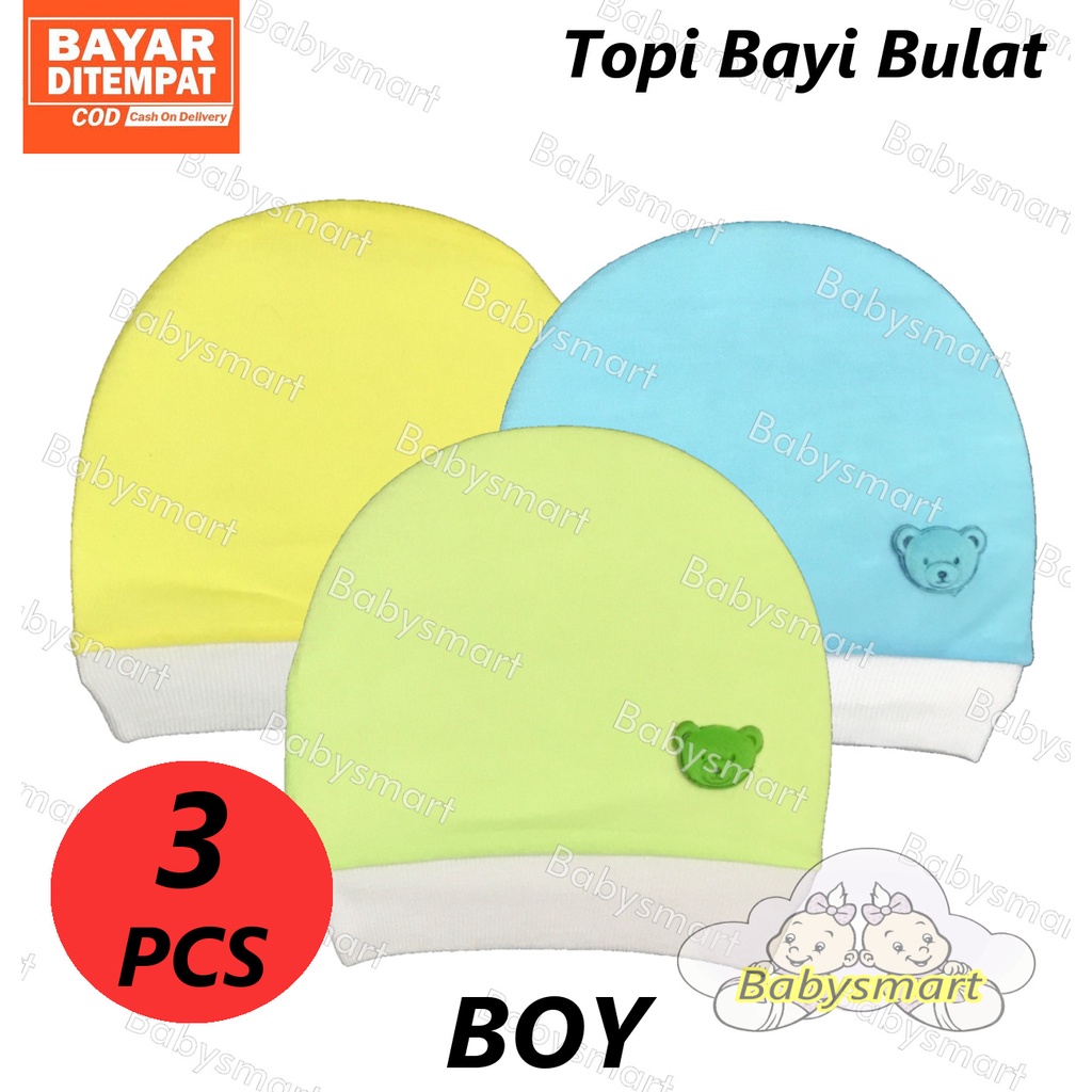 Babysmart - 3 PCS Topi Bayi / Anak model BULAT POLOS WARNA BOY/GIRL