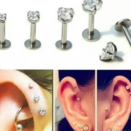 klre body piercing anting tindik telinga stainless steel permata - size 2 j8hd