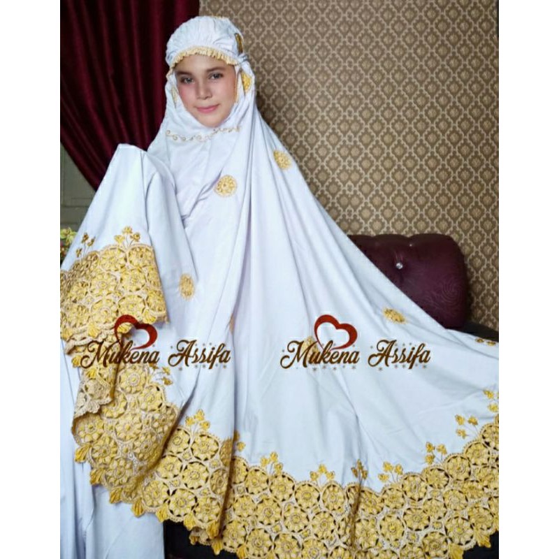 MUKENA DEWASA PUTIH GOLD MUKENA BORDIR PADANG