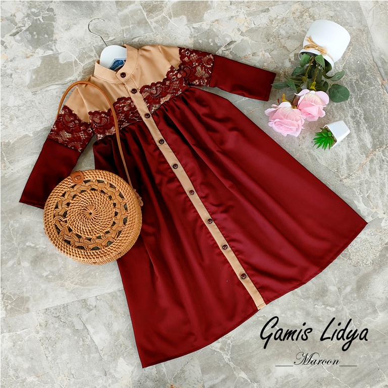 Gamis Lidya Maroon | Baju Unik | Gamis lebaran murah | Gamis lebaran keluarga | Gamis couple family | Gamis toyobo | Gamis anak dan dewasa terbaru | Seragam lebaran keluarga