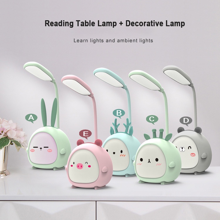 [READY STOK] Lampu Meja Belajar USB LED Lampu Baca Kartun Holder HP Karakter Reading Lamp