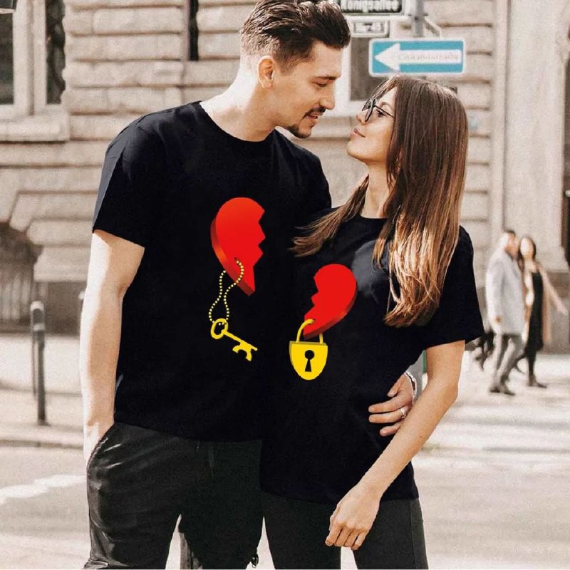 Kaos Baju Couple Pasangan Keluarga Distro Pria Wanita Gembok Kunci Hati Pakaian Couple Keluarga