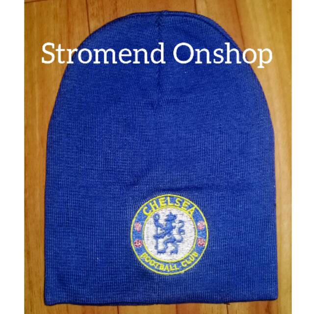Topi Bola Club Chelsea Kupluk Beanie Dewasa Logo Bordir