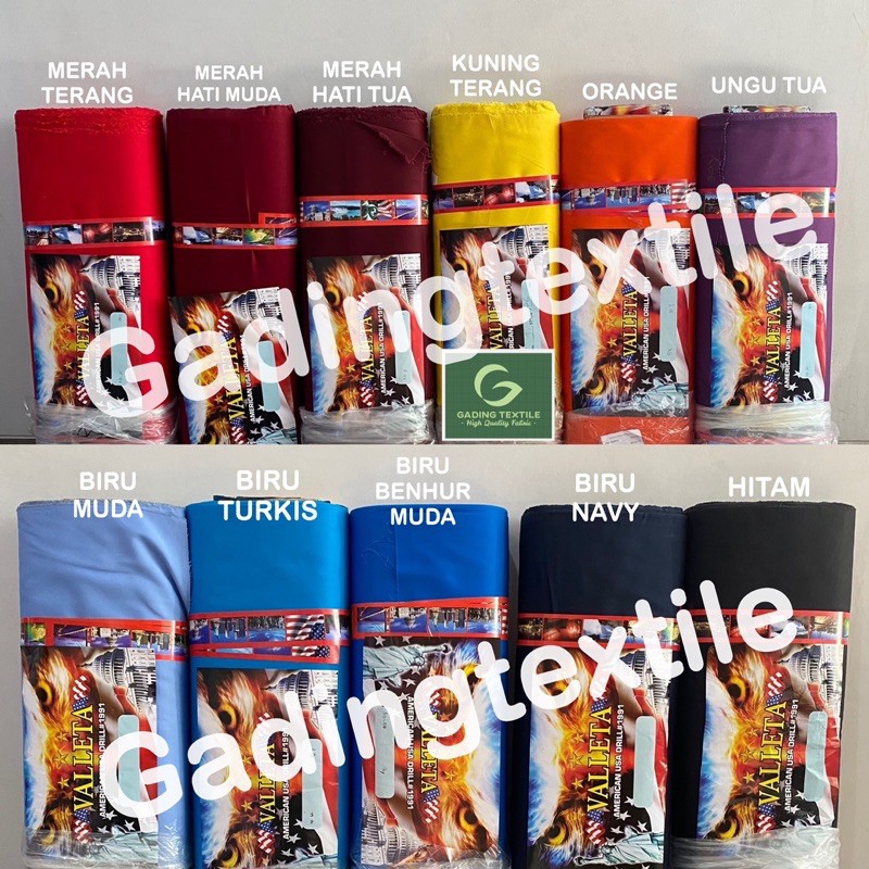 ( per 1 roll ) kain twill seragam AMERICAN DRILL TR20S VALLETA lebar 150 cm bahan celana kargo chino rok baju pakaian seragam sekolah kerja dinas PDH PDL perawat suster dokter almamater safari blouse blazer background tirai hordeng gorden taplak meja