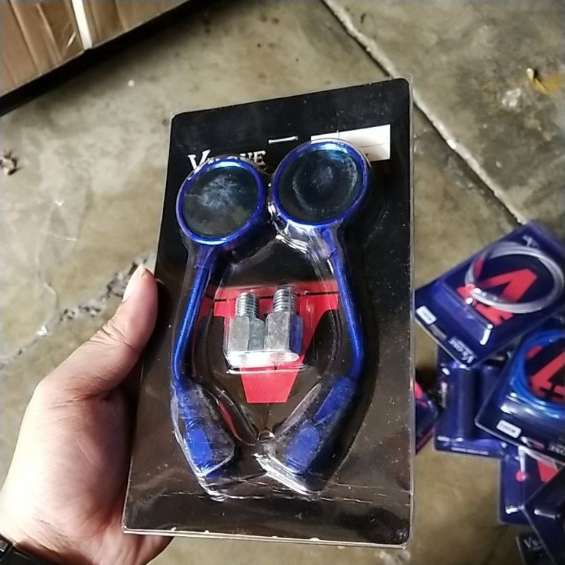 Spion Mini kontes Bulat Full cnc kaca biru Universal honda yamaha-Biru