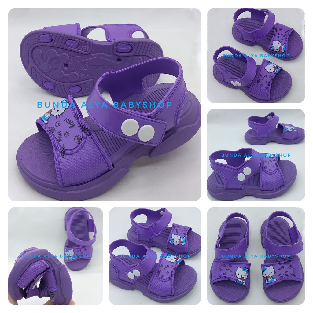 Sendal Anak Perempuan Usia 1 2 3 4 Tahun Elastis Karet  - Sepatu Sandal Anak Cewek Tali Karet Anti Licin UNGU Size 18 - 29