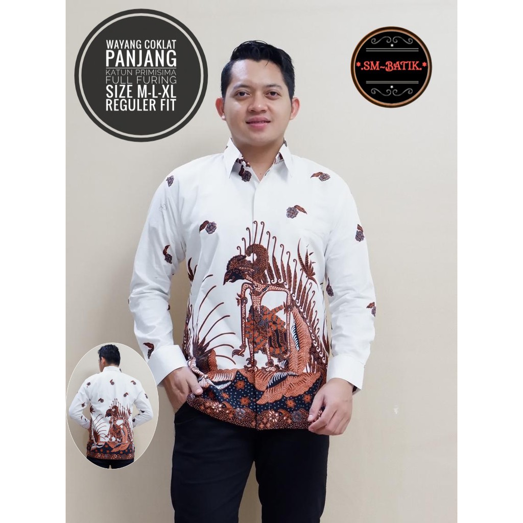 WAYANG COKLAT SM BATIKSOLOAMANAH KEMEJA BAJU BATIK PRIA SOLO LENGAN PANJANG PENDEK LAPIS FURING ATASAN BATIK PREMIUM MODERN KATUN HALUS ADIWANGSA GOLD PERMANA MERAH ASWANGGA 6 PARANG DIRGA GODONG BIRU DADU CAKRAWALA PEKSI BAMBU GUNARDO 2 NIRWANA 2 TRUNTUM