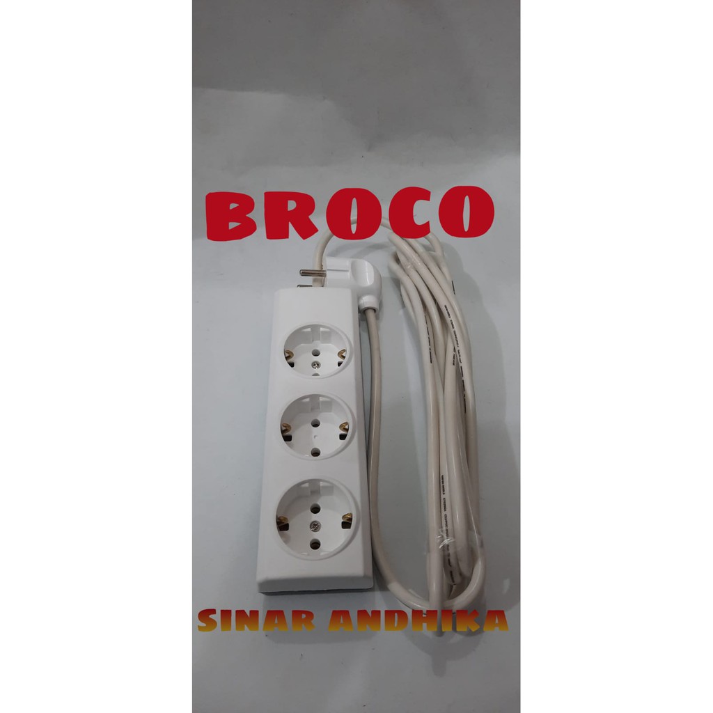 STOP KONTAK BROCO 3 LUBANG NON CP + STEKER + KABEL 3METER 15330+13312+3M