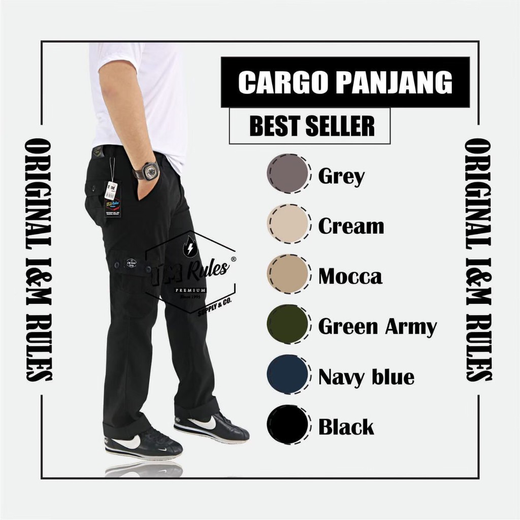 Celana Cargo Panjang Pria Hitam Cotton Drill Baby Kanvas PDL Slimfit Long Kargo Distro Bigsize Ori