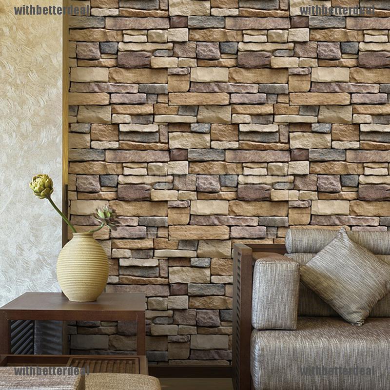 Stiker Dinding Wallpaper Desain  Batu  Bata  3D untuk 